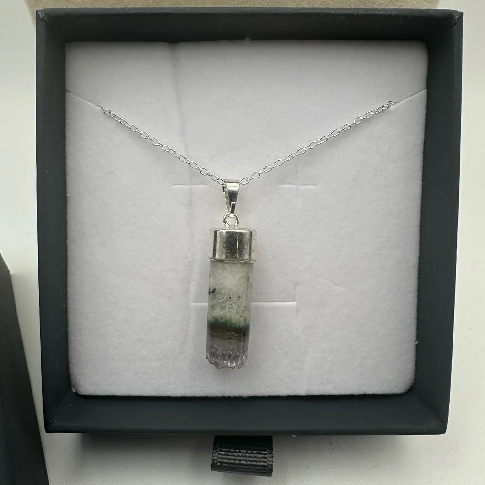 Amethyst and Agate Cylinder Pendant on Box Chain